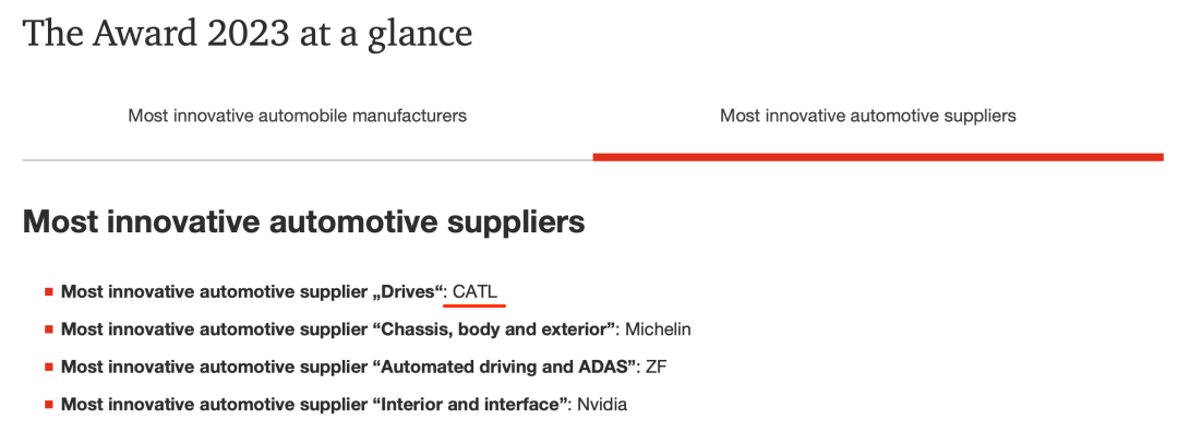 宁德时代荣获德国2023年汽车创新奖 宁德时代荣获德国2023年汽车创新奖