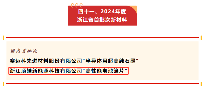 荣获“2024年度浙江省首批次新材料”荣誉 荣获“2024年度浙江省首批次新材料”荣誉